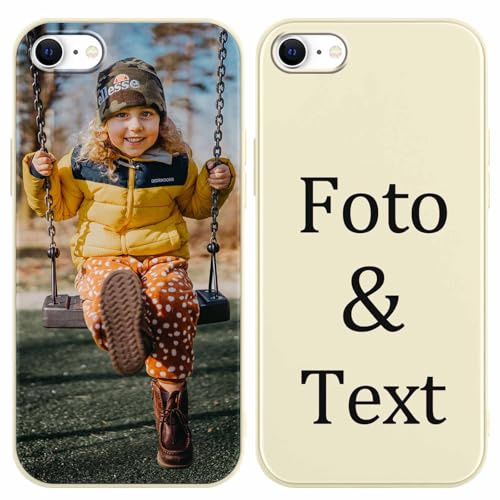 Yoedge Personalisierte Handyhülle für Apple iPhone SE 2022/SE 2020/7 / 8 Hülle Personalisiert 4, 7'', Off-weiß mit Eigenem Foto Bild Text Individuelle Schutzhülle Selbst Gestalten 7, Beige