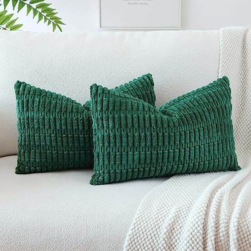 JOTOM 2er Set Kordsamt Weicher Kissenbezüge Moderne Kissenhüllen Dekorative Sofakissen Dekokissen Zierkissenbezug für Wohnzimmer Sofa Schlafzimmer Dunkelgrün 40x60 cm