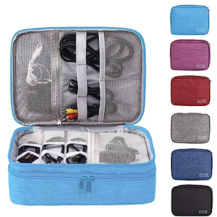 Kabel organizer tasche, kabel organizer reise, Reise elektronik tasche, Elektronik Zubehör Organizer, kabeltasche organizer, Ladekabel organizer, Travel organizer, ladekabel tasche(3 Schicht Blau)