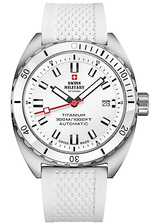 Swiss Military by Chrono Herren Uhr Armbanduhr Titan Automatik Uhrwerk mit Kautschukarmband Analoge Herrenuhr Weiss SMA34100.12