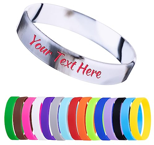 Custom Bracelets 1/10/30/50ct Personalized Silicone Wristbands Engrave Rubber Bracelets for Events, Support, Wedding, Motivation, Awareness (Black/White)