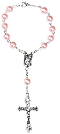Katholisches Rosenkranz-Perlenarmband, katholischer Auto-Rosenkranz mit Metall-Kruzifix, Kreuz, Jungfrau Maria, Anhänger, Auto-Rosenkranz, Spiegel, Hängeornament, Rückspiegel-Zubehör,