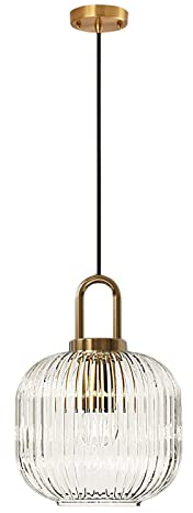 EKSED Lámpara colgante de vidrio transparente con acabado en oro bronce, lámpara colgante de luz de techo retro moderna para mesita de noche, mesa de comedor, isla de cocina (200 mm)