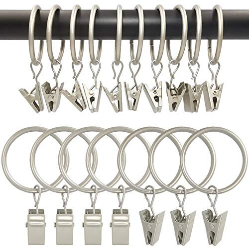 AMZSEVEN Vorhangringe mit Klemme, Gardinenklemmen mit Ringen, Gardinenringe mit 3,2 cm Innendurchmesser, passend für Gardinenstangen mit einem Durchmesser von 2,5 cm, mattes Silber, 100 Stück