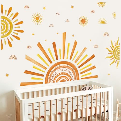 decalmile Wandtattoo Regenbogen Sonne Boho Wandaufkleber Halbe Sonne Regenbogen Mädchen Wandsticker Kinderzimmer Babyzimmer Schlafzimmer Wanddeko