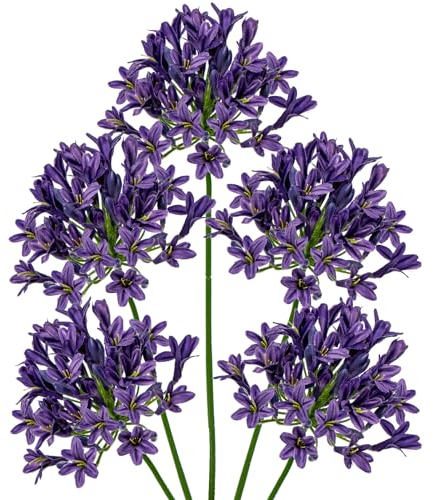 Briful 5PCS Kunstblumen Schmucklilie Wie Echt Künstliche Agapanthus Blumen 75CM Länge Frühlingsblumen Lila Dekoblumen für Blumengesteck Home Resto Büro Dekoration