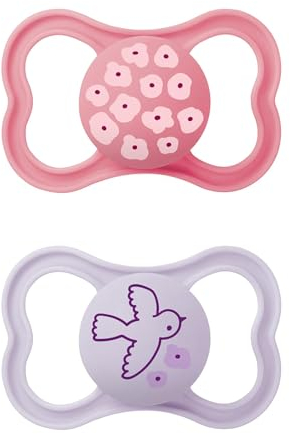 MAM Supreme - Ciuccio in set da 2 pezzi, per uno sviluppo sano dei denti e della mascella, previene le irritazioni della pelle, con scatola per ciuccio, 16+ mesi, fiori e uccelli