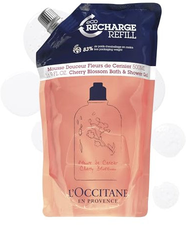 L'OCCITANE Cherry Blossom Bath & Shower Gel Refill 500ml | Vegan & 99% Readily Biodegradable | Luxury & Sustainable Beauty Body Care Refill for All Skin Types