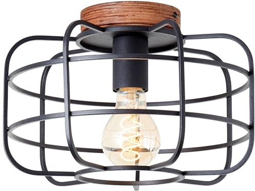 Brilliant Lampe Gwen Deckenleuchte 30cm antik holz/schwarz korund Metall/Textil/Holz braun 1x A60, E27, 40 W