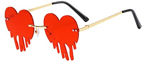 Flammen Sonnenbrillen Herz Rahmenlose Form Brillen Unisex Retro Herzförmige Mode Vintage Punk-Stil Sonnenbrille für Damen Herren, Herz Sonnenbrille Hippie Stil, Rave Brille (Z15, One Size)