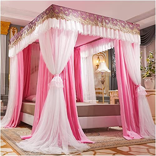 Betthimmel, luxuriöser Betthimmel für Erwachsene und Kinder, dekorativer Spitzen-Bettvorhang für Schlafzimmer, 360°-Wickel-Moskitonetz (Farbe: Rosa, Größe: 180 x 200 x 200 cm)