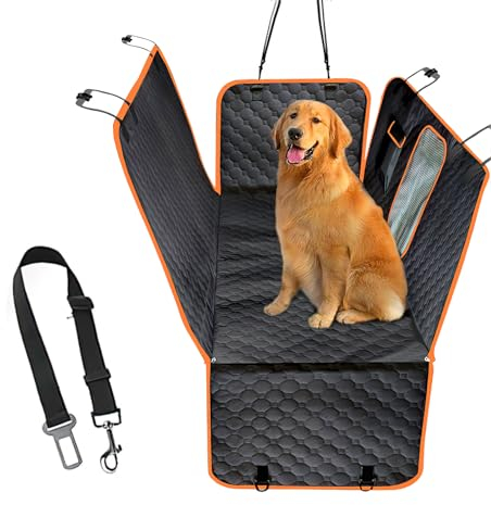 W&H Hundedecke Auto Rückbank, Universal Hundesitzbezug für Auto Rückbank mit Sicherheitsgurten, wasserdichte & Kratzfeste Hunde Autositz Rücksitzbank, Hundematte, 147 x 137 cm