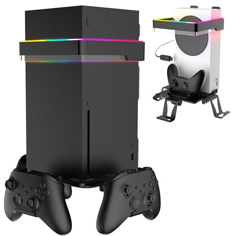 BIFONODKR Wall Mount for Xbox Series X/S with 2 Game Controller Hanger& 1 Headset Hook-Support APP Control RGB Lights/Headphone Stand–Strong Bracket Holder for Xbox X/S