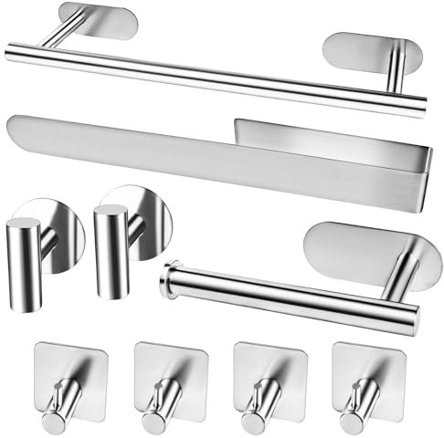 SWOUEKO 9 pcs Set Porta Asciugamani Bagno, Appendi Asciugamani Bagno Adesivo, Portasciugamani da Parete, Porta Salviette Bagno, Portaasciugamano da Bagno, Accessori Bagno Ideali