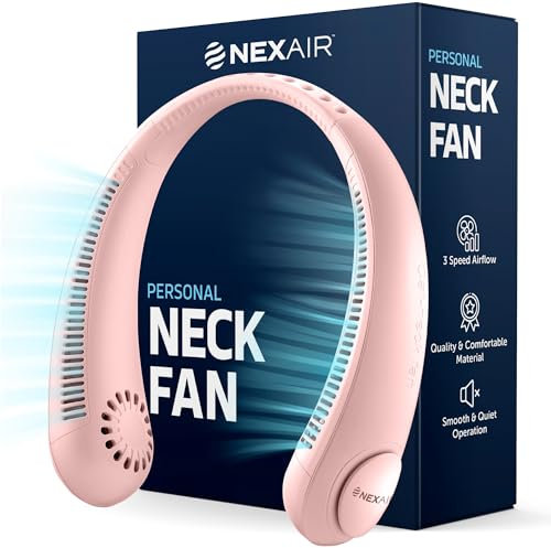 NEXAIR Tragbarer Hals-Ventilator, 3 Geschwindigkeiten, wiederaufladbar, klingenloser Nackenkühler, Rosa, bequem, leicht, persönlicher Hals-Ventilator für Damen und Herren, modernes Design, großartiger