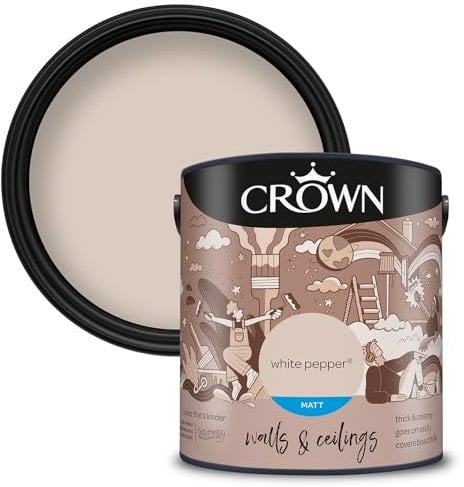 Crown Walls & Ceilings Matt Emulsion Paint, Size 2.5L, White Pepper