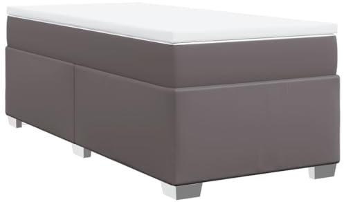 vidaXL Boxspringbett, Polsterbett Bett mit Matratze, Bettgestell mit Lattenrost, Einzelbett für Schlafzimmer, Grau 90x200cm Kunstleder