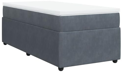 vidaXL Boxspringbett, Polsterbett Bett mit Matratze Matratzenauflage, Bettgestell mit Lattenrost, Einzelbett für Schlafzimmer, Dunkelgrau 100x200cm Samt