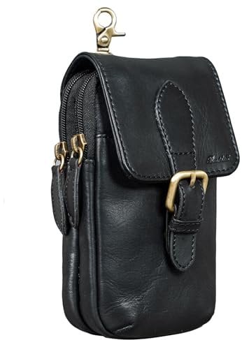 Benthill Gürteltasche aus Echtleder - Hüfttasche aus Rindsleder - Wandertasche für Damen & Herren - Organizer/Partytasche, Farbe:Schwarz