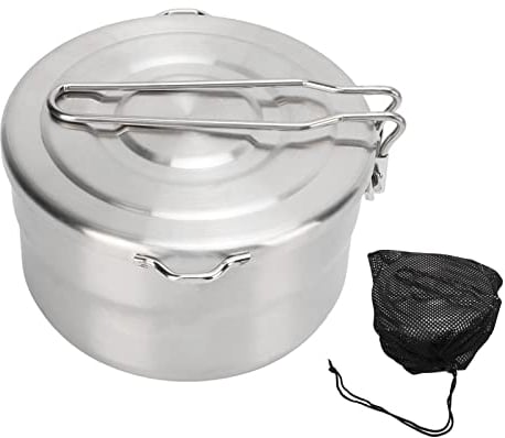 FLEXMAN 1.5L Camping Pot, Folding Handle Stainless Steel Camping Cook Pot Bento Pot Camping Cookware with Storage Bag for Outdoor Camping Mountaineering