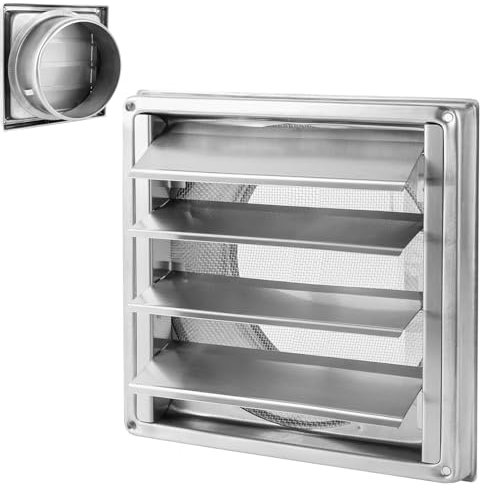 YAYODS Lüftungsgitter Edelstahl Eckig - 150mm Lüftungsgitter Verschließbar Belüftungsgitter - Mauerkasten 150 mit Rückstauklappe - Abdeckung Dunstabzug Außen Wetterschutzgitter für Lüftungsrohr