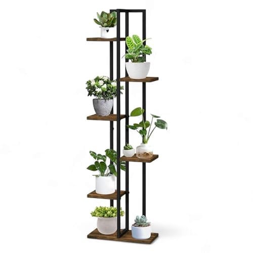 DanDiBo Blumenregal Indoor Metall Schwarz 6 Etagen Holz 96582 Blumentreppe 120 cm Pflanzenständer Modern Blumenständer Design