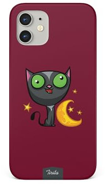 Tirita Hard Phone Case Compatible with iPhone 14 Pro Max, Spooky Halloween - Moon and Cat