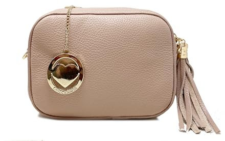 Tracollina Borsa Donna in Pelle Italiana Trama Dollaro Borsetta a Spalla (Cipria)