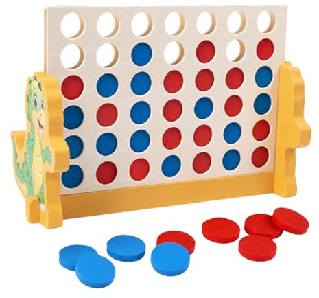 Fiyuer 4 Gewinnt Dinosaurier, Dino Vier Gewinnt Holz, 4 in Einer Reihe Reihe Vertikales Brettspiel, Strategiespiel für 2 Spieler, Pädagogische Spielzeuggeschenke für Kinder