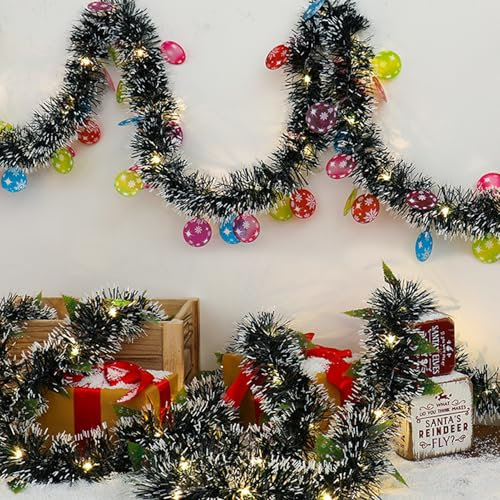 Weihnachtsdeko Girlande 5M Weihnachtsgirlande mit 50LED Weihnachtsdeko Lichterkette Tannengirlande Künstlich Weihnachten Deko Weihnachtskranz Lichterkette Weihnachtsdeko für Innen und Außen (Grün)