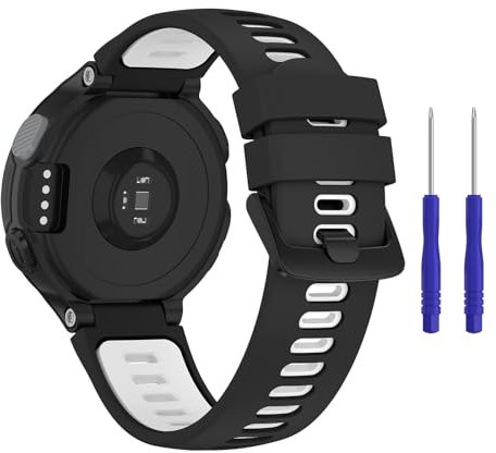 Mugust Armband für Garmin Forerunner 735XT Damen Herren, Schnellverschluss, Silikon, bunt, Ersatzarmband für Garmin Forerunner 735XT 235 235Lite 230 220 620 630 (Schwarz / Weiß)