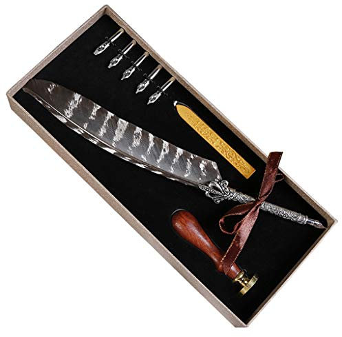 Luxus Vintage Feder Quill Dip Kalligraphie Füllfederhalter Schreibtinte 5 Federn Set Briefpapier