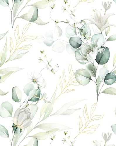 xupingjiti Selbstklebende Tapete Blumen Aquarell Blätter und Blumen Wandpapier 44x300cm Selbstklebende Folie Vintage Dekorfolie Möbelfolie Klebefolie PVC Vinyl Wandaufkleber