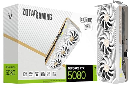 ZOTAC Gaming GeForce RTX 5080 Solid OC White Edition DLSS 4 16GB GDDR7 256-bit 30 Gbps PCIE 5.0 Gaming Graphics Card, IceStorm 3.0 Advanced Cooling, Spectra 2.0 ARGB Lighting, ZT-B50800Q-10P