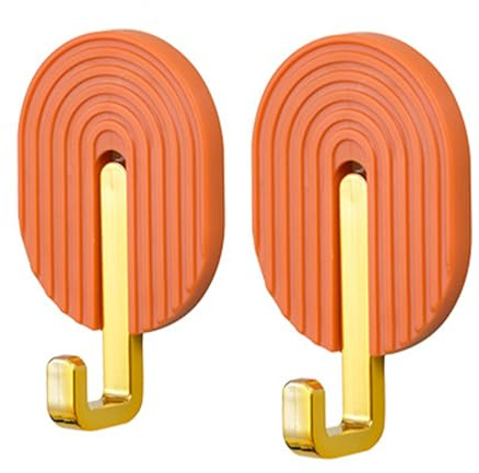 Fdit Selbstklebende Haken mit Hoher Haftung, 2 Stück Selbstklebende Badezimmerhaken, Schöne Duschhaken, Wasserdichte Selbstklebende Wandhaken aus ABS für Badezimmer und Küche (ORANGE)