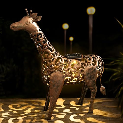 Garden Mile Metallschnörkel-Giraffen-Figur, Bronze-Effekt, solarbetrieben, für den Außenbereich, mit LED-Lichtern, Metall-Silhouette, Garten, Tierstatuen und Skulpturen, vielseitige Outdoor-Ornamente