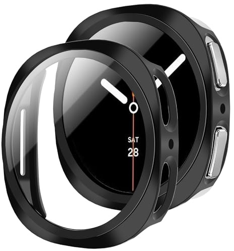 GEEDOOWIN 2 Stück Schutzhülle mit Displayschutzfolie für Samsung Galaxy Watch 9/8 44mm, 360° Rundumschutz, Gesamt Schutzhülle, Eingebaut Kratzfest Gehärtetes panzerglas Displayschutz, Schwarz