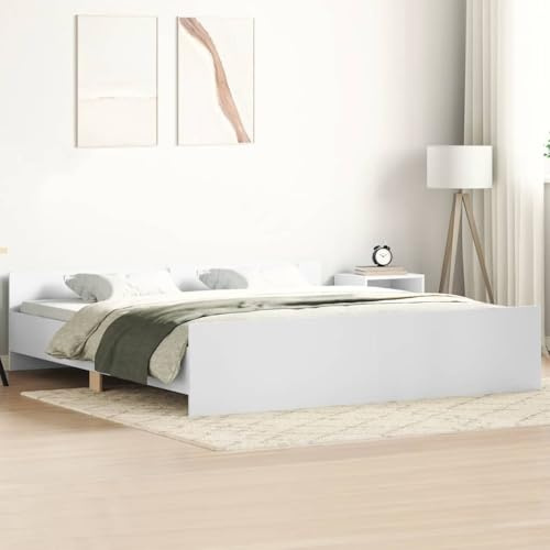 Qnhdfrt Bettgestell Weiß 180x200 cm mit Kopf- und Fußteil aus Holzwerkstoff und Kiefernholz für Erholsamen Schlaf mit Robusten Sperrholzlatten
