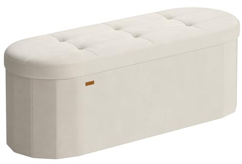SONGMICS Sitzbank mit Stauraum, Samt, 110 L, 38 x 110 x 38 cm | Aufbewahrungsbox, faltbare Fußbank, einfacher Aufbau, cremeweiß, MINOTA Kollektion LSF297LH01