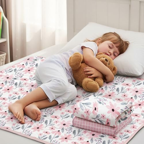Yoofoss 2er Pack Bettunterlage wasserdicht 75x90 cm Matratzenschoner wasserdichte Inkontinenzunterlage waschbar Atmungsaktiv für Baby Kinder Bett - Rosa Blumen