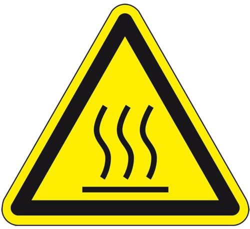 KSIGN Warnschild Warnung von heißer Oberfläche, RoHS konform, Folie, SL25mm, 10/Bogen, ASR A1.3, DIN EN ISO 7010 W017