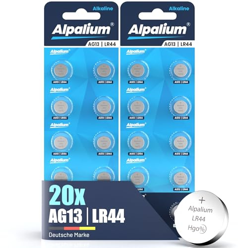 AG13 LR44 Knopfzelle Batterien 40er Pack - Alkaline, 1.5V Alpalium für Armbanduhren, Taschenrechner, Messgeräte und Thermometer LR1154 A76