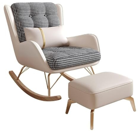 HBSSP Schaukelstuhl Wohnzimmer Gepolsterter Liegesessel mit Lendenkissen Und Fußstütze for Lesen Und Entspannen(Beige)