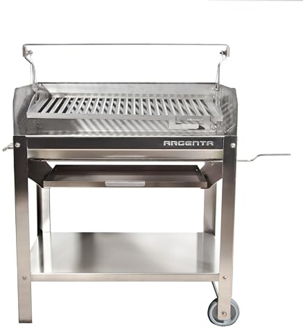 MF - Barbacoa Argentina ARGENTA 70i Inoxidable Profesional con Parrilla Elevable de 72 cm para Leña o Carbón