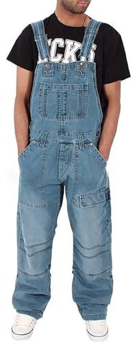 Salopette en denim pour homme - Vintage - Pantalon en jean polyvalent - Rétro - Combinaison de travail - Bleu - Coupe ample - Salopette simple en jean avec poches