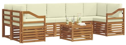 vidaXL Sofagarnituren 8 pcs Natur und Creme Massivholz Akazie, Elegantes Garten-Sofa, modernes Lounge-Set für draußen, langlebige Terrasse, gemütliche Sitzmöbel