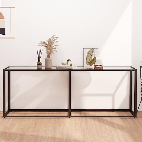 GeenYuu Table Console en Verre trempé Transparent 200x35x75,5 cm avec Plateau Robuste pour Salon Chambre Bureau entrée, Meuble d'appoint Design et Stable pour Rangement et décoration