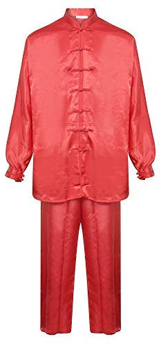 Playwell Tai Chi Rosso Seta Originale Uniforme Completo - 5/180cm