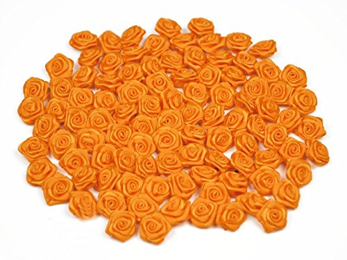 Rosen 15 mm x 20 Stück Satinrosen Aufnäher Deko Blumen Röschen zum Basteln Haarschmuck kleine Rosenköpfe Farbe: orange 668