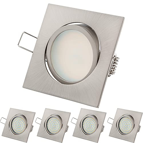Ultra Flach LED Einbaustrahler Warmweiß - LED Modul austauschbar 3.5W 230V Edelstahl Optik Eckig Schwenkbar Einbauspots, 5 Stück Einbauleuchten (Warmweiss)